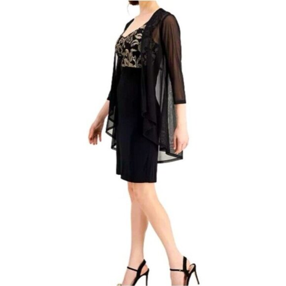 Connected Dress 20W Black Gold W Sheer Jacket Stretch Party Wedding Cruise NEW - Picture 12 of 14